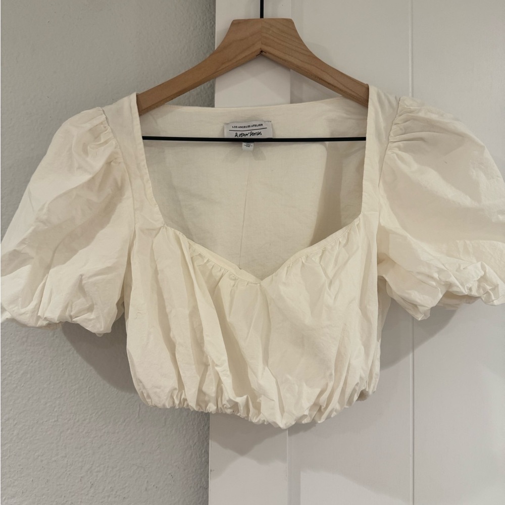 & Other Stories Cream Puff-Sleeve Crop Top